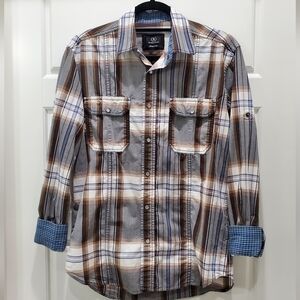 BUGATCHI PEARL SNAP FRONT TOP SHIRT FLIP CUFF CONVERTIBLE SLEEVE MEN SIZE SMALL